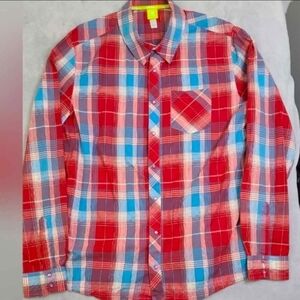 Men's Red and Blue Plaid Shirt